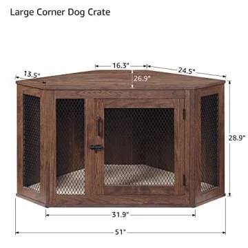 unipaws Furniture Style Corner Dog Crate for Medium Large Dogs, Indoor Aesthetic Puppy Kennel TV Stand, Modern Decorative Wood Pet House Dog Cage, Pretty Cute End Side Table Nightstand, Walnut