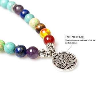 PWMENLK 108 Mala Beads Meditation Turquoise Necklace 7 Chakra Buddhist Prayer Beaded Bracelet Tree o...