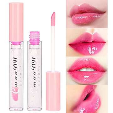 BINGBRUSH 2 Pcs Color Changing Lip Gloss Lip Oil Tinted, Pink Magic Mood Lipstick,Temperature Color ...