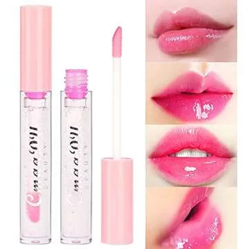 BINGBRUSH 2 Pcs Color Changing Lip Gloss Lip Oil Tinted, Pink Magic Mood Lipstick,Temperature Color ...