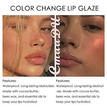 BINGBRUSH 2 Pcs Color Changing Lip Gloss Lip Oil Tinted, Pink Magic Mood Lipstick,Temperature Color Change Lip Stain Lip Balm, Longlasting Lips Will Not Dry Out