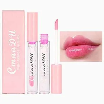 BINGBRUSH 2 Pcs Color Changing Lip Gloss Lip Oil Tinted, Pink Magic Mood Lipstick,Temperature Color Change Lip Stain Lip Balm, Longlasting Lips Will Not Dry Out