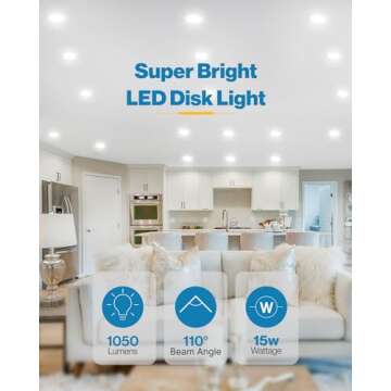 Sunco 12 Pack 5/6 Inch LED Disk Lights, Disc Lights Ceiling, LED Flush Mount Recessed Can Lighting, ...