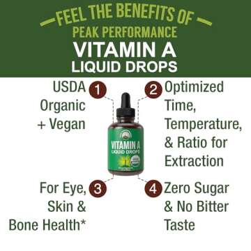 USDA Organic Vitamin A Liquid Drops Supplement. Vegan High Bioavailability For Eye, Skin, and Bone H...