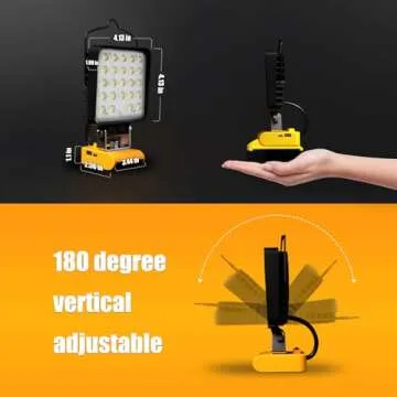 2 Pcs Cordless LED Work Light for Dewalt 20v Max Battery, 90W 9600LM Battery Light for Dewalt 20v Tools, Portable Outdoors Flood Lighting with USB & Type-C Charging Port, Low Voltage Protection