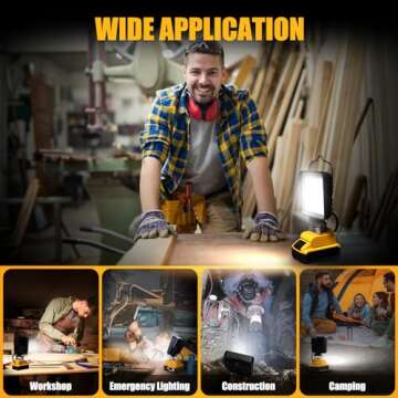 2 Pcs Cordless LED Work Light for Dewalt 20v Max Battery, 90W 9600LM Battery Light for Dewalt 20v Tools, Portable Outdoors Flood Lighting with USB & Type-C Charging Port, Low Voltage Protection