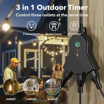 BN-LINK Outdoor Indoor Wireless Remote Control Outlet Kit - 3 Weatherproof 15 AMP Outlets