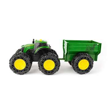 John Deere Monster Treads Tractor Toy with Wagon Toys with Lights and Sounds - Monster Truck Tires -...