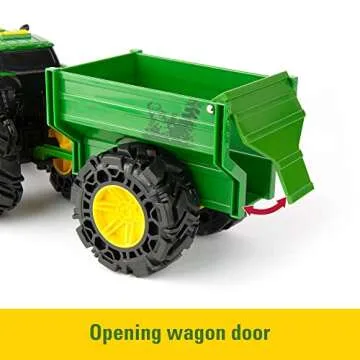 John Deere Monster Treads Tractor Toy with Wagon Toys with Lights and Sounds - Monster Truck Tires - Toddler Toys Ages 3 Years and Up,Red,Green