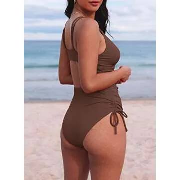 Aleumdr Women Sexy One Piece Swimsuit Ruched Tummy Control Bathing Suit High Cut V Neck Drawstring S...