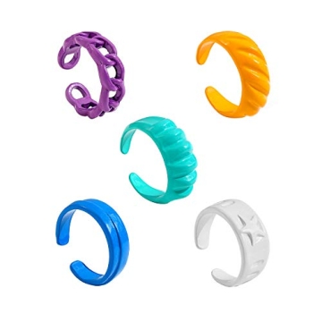 Vibrant SLOONG Chunky Ring Set – 5pcs Colorful Style