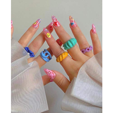 Vibrant SLOONG Chunky Ring Set – 5pcs Colorful Style
