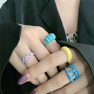 Vibrant SLOONG Chunky Ring Set – 5pcs Colorful Style