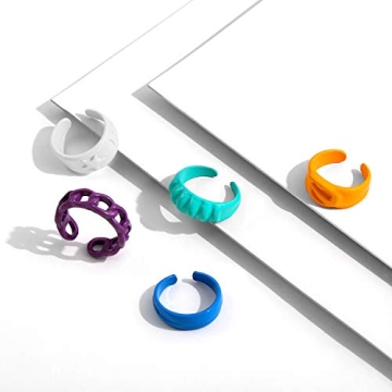 Vibrant SLOONG Chunky Ring Set – 5pcs Colorful Style