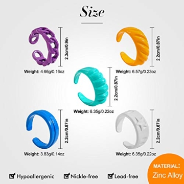 Vibrant SLOONG Chunky Ring Set – 5pcs Colorful Style