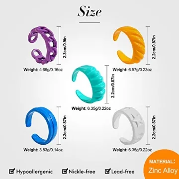 Vibrant SLOONG Chunky Ring Set – 5pcs Colorful Style
