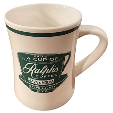 RALPH'S COFFEE FINE PORCELAIN COFFEE CUP MUG WHITE W/GREEN