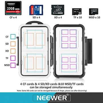 Neewer 14 Slots Memory Card Case Holder, Durable Waterproof Anti-Shock Storage Protector Card Box for 10 Micro SD Cards/10 TF Cards/2 CF Cards and 4 SD Cards/4 XD Cards/2 CF Cards (Black)