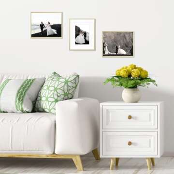 Frametory, 8x10 Gold Aluminum Picture Frame - Set of 1 - Ideal for Displaying 5x7 Photos with Mat or 8x10 Without Mat - Real Glass Front - Simple Gallery Wall Frames for Art Prints and Posters