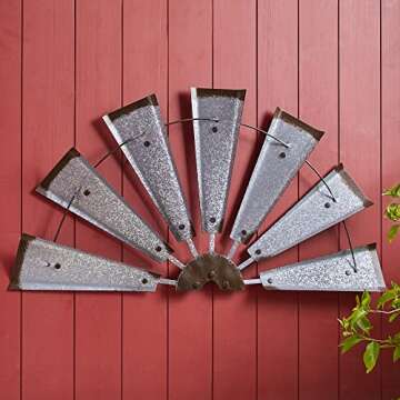 Glitzhome 32" Rustic Galvanized Metal Half Windmill Wall Sculpture Farmhouse Wall Art Home Decor, Si...