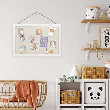 AKTOP Cork Board Bulletin Board with Linen 16.7" X 11", Small Framed Corkboard for Wall, Hanging Pin...