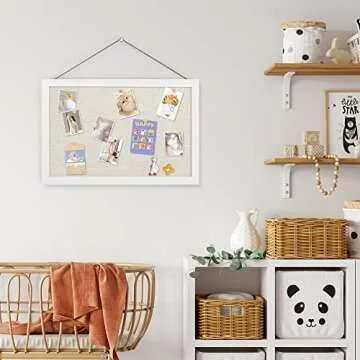 AKTOP Cork Board Bulletin Board with Linen 16.7" X 11", Small Framed Corkboard for Wall, Hanging Pin...