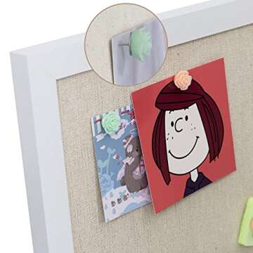 AKTOP Cork Board Bulletin Board with Linen 16.7" X 11", Small Framed Corkboard for Wall, Hanging Pin Board Picture Board for Home Office Decor, Cute Vision Board with 8 Pushpins (Vintage White)