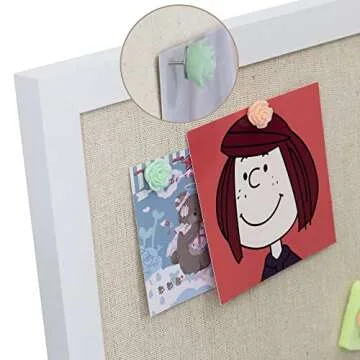 AKTOP Cork Board Bulletin Board with Linen 16.7" X 11", Small Framed Corkboard for Wall, Hanging Pin Board Picture Board for Home Office Decor, Cute Vision Board with 8 Pushpins (Vintage White)