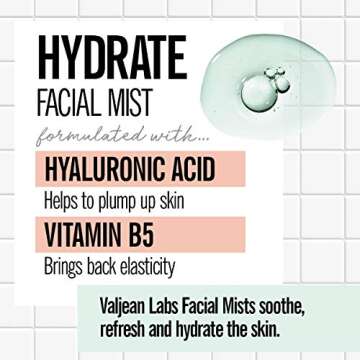 Valjean Labs Face Mist - Hydrate | Hyaluronic Acid + Vitamin B5 | Helps to Hydrate and Plump Skin and Restore Elasticity | Paraben Free, Cruelty Free, Made in USA (4 oz)