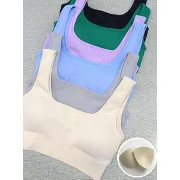 OQQ Women's 3 Piece Medium Support Tank Top Ribbed Seamless Removable Cups Workout Exercise Sport Bra Black Blue Beige