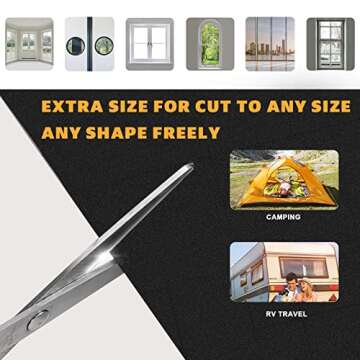 WNJ Bedroom Blackout Curtains with Silver Lining, 100% Thermal Insulation and Full Blackout Window Curtain Panels, DIY Cuttable Blackout Curtains for Baby Room, Bedroom, Travel, 158 in x 57 in, Black