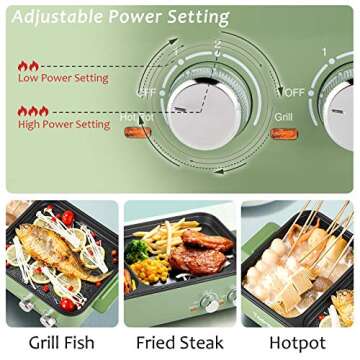 Topwit Hot Pot Electric with Grill, 2 in 1 Indoor Non-Stick Electric Pot and Griddle for Korean BBQ, Steaks, Shabu Shabu and Noodles, Independent Dual Temperature Control, Fast Heating, Green