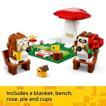 Bundle of LEGO Roses + LEGO Hedgehog Picnic Date Building Sets - Craft for Kids & Adults - Gift for Valentines Day for Her & Him - Artificial, Fake Roses for Home Decor & Display - 40460 + 40711