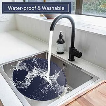 Jovono Navy Faux Leather Round Placemats and Coasters, Coffee Mats Kitchen Table Mats, Waterproof, Easy to Clean for Round Table, Dining Table