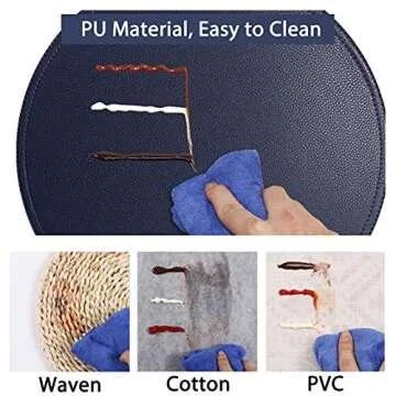 Jovono Navy Faux Leather Round Placemats and Coasters, Coffee Mats Kitchen Table Mats, Waterproof, Easy to Clean for Round Table, Dining Table