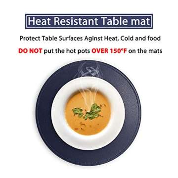 Jovono Navy Faux Leather Round Placemats and Coasters, Coffee Mats Kitchen Table Mats, Waterproof, Easy to Clean for Round Table, Dining Table
