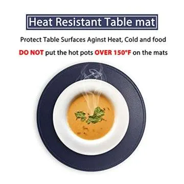 Jovono Navy Faux Leather Round Placemats and Coasters, Coffee Mats Kitchen Table Mats, Waterproof, Easy to Clean for Round Table, Dining Table