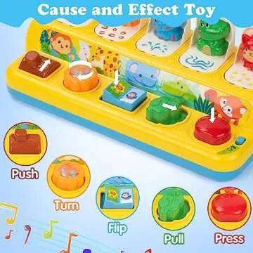 SUPERHIGH Interactive Pop Up Animal Toys with Music, Animal Sound & Light, Early Developmental Cause and Effect Pop Up Animals Toy for Infants & Toddlers, 1+ Year Old Boys Girls Gifts