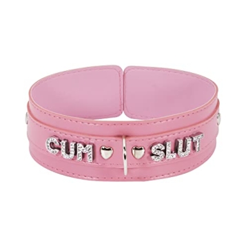 paloli Pink Choker Necklace for Women Leather Collar Fluffy Punk Leash Neck Choker Gothic Cosplay Se...