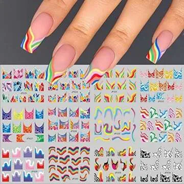 48 Sheets Colorful Abstract Nail Art Stickers Water Transfer Nail Decals 3D DIY Nail Designs Nail Decorations for Women,Kids