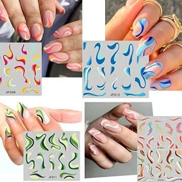 48 Sheets Colorful Abstract Nail Art Stickers Water Transfer Nail Decals 3D DIY Nail Designs Nail Decorations for Women,Kids
