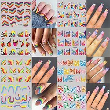 48 Sheets Colorful Abstract Nail Art Stickers Water Transfer Nail Decals 3D DIY Nail Designs Nail Decorations for Women,Kids