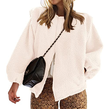 KIRUNDO Women's 2024 Fall Winter Sherpa Fleece Jacket Faux Wool Embedded Lantern Sleeve Casual Loose...
