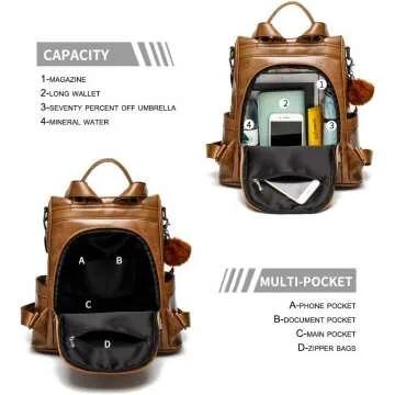 Anti-theft PU Leather Backpack Purse for Women