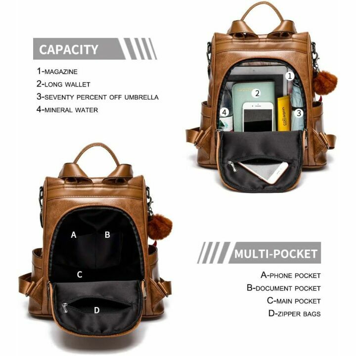 Anti-theft PU Leather Backpack Purse for Women