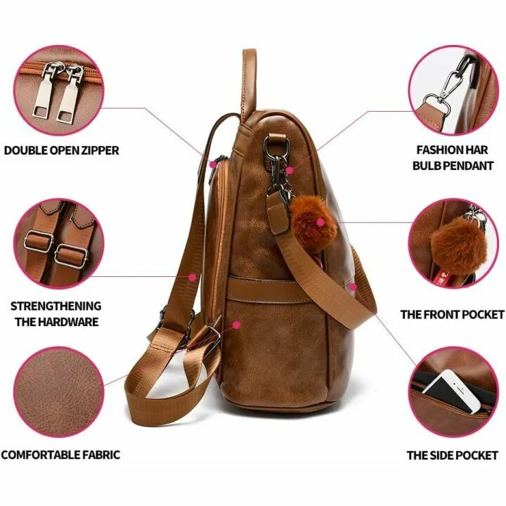 Anti-theft PU Leather Backpack Purse for Women