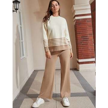 Tanming Women's Lounge Sets 2 Piece Outfits Knitted Pullover Sweater Tops Wide Leg Pants Tracksuit (...