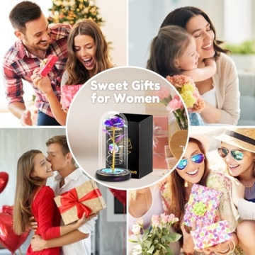 Otlonpe Glass Rose Flower - Christmas, Birthday Gifts for Women Mom Wife Girlfriend Her - Handmade Led Light Up Roses Flowers Womens Gifts for Christmas, Anniversary, Wedding, Valentines, Mothers Day