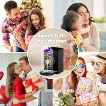 Otlonpe Glass Rose Flower - Christmas, Birthday Gifts for Women Mom Wife Girlfriend Her - Handmade Led Light Up Roses Flowers Womens Gifts for Christmas, Anniversary, Wedding, Valentines, Mothers Day