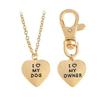 Meiligo® Fashion 2 Pcs Best Friends Friendship Love Heart Necklace Key Chain Owner and Dog Letter P...